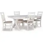 Turino 5-Piece Dining Set in White Wood & Beige Fabric
