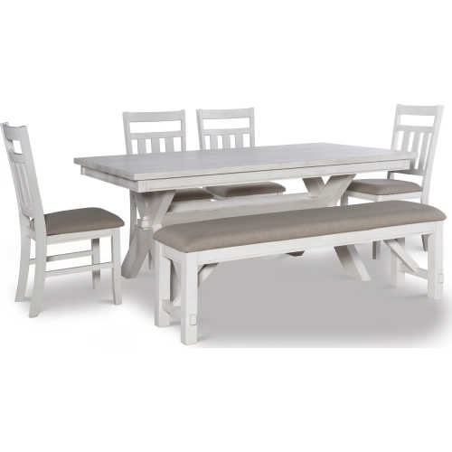 Turino 6-Piece Dining Set in White Wood & Beige Fabric