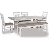 Turino 6-Piece Dining Set in White Wood & Beige Fabric
