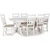Turino 7-Piece Dining Set in White Wood & Beige Fabric