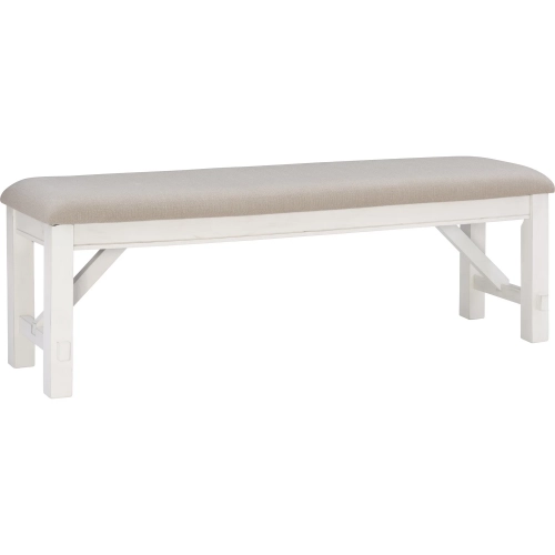 Turino Dining Bench in Distressed White & Beige Microfiber
