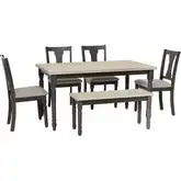 Willow 6-Piece Dining Set in Dark Gray & Smoke White Wood