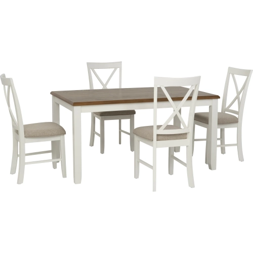 Jane 5-Piece Dining Set in Vanilla White & Brown (Table & 4 Chairs)