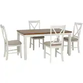 Jane 5-Piece Dining Set in Vanilla White & Brown (Table & 4 Chairs)