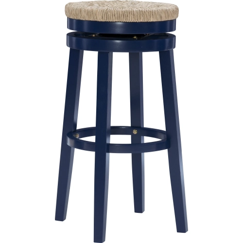 Morgan Swivel Bar Stool in Seagrass & Navy Blue Wood