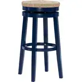 Morgan Swivel Bar Stool in Seagrass & Navy Blue Wood