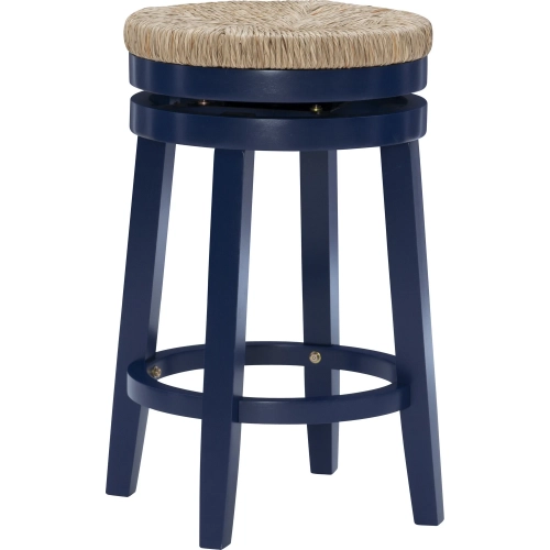 Morgan Swivel Counter Stool in Seagrass & Navy Blue Wood