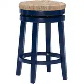 Morgan Swivel Counter Stool in Seagrass & Navy Blue Wood