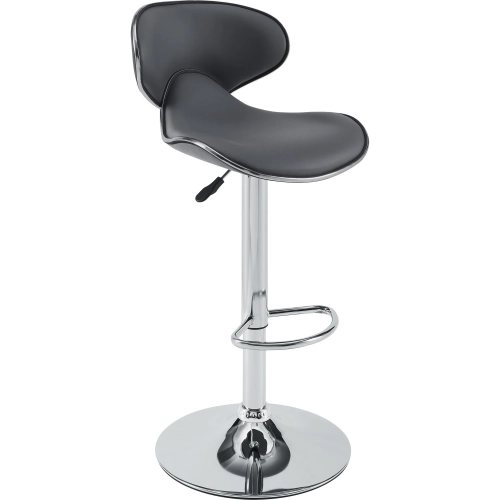 Rounded Back Ad Bar Stool in Gray Leatherette & Chrome