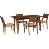 Cadence 5-Piece Dining Set in Brown Wood & Rope