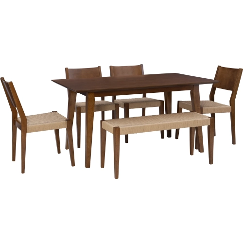 Cadence 6-Piece Dining Set in Brown Wood & Rope