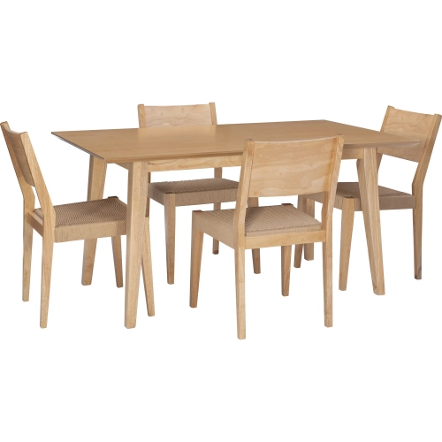 Cadence 5-Piece Dining Set in Natural Wood & Rope