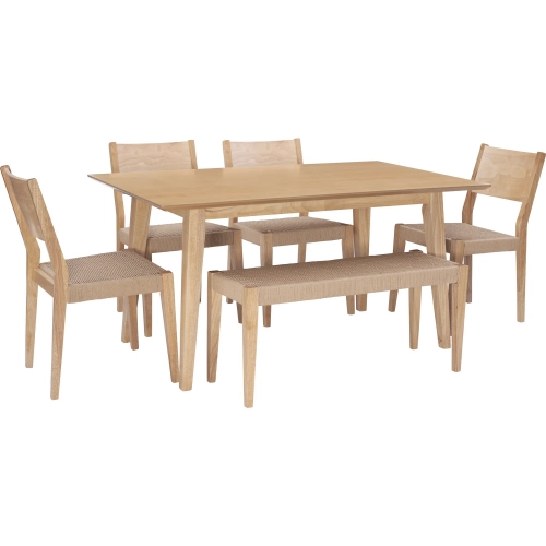 Cadence 6-Piece Dining Set in Natural Wood & Rope