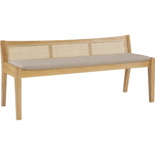 Nassau Rattan Cane Bench in Natural & Beige Fabric