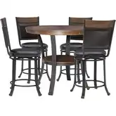 Franklin 5-Piece Counter Dining Set in Wood, Metal & Brown Leatherette