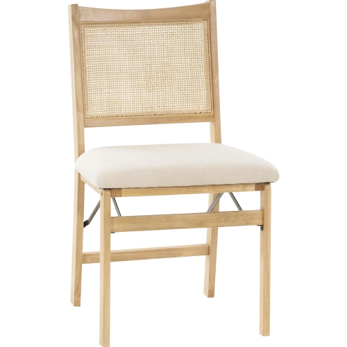 Bina Rattan Cane Folding Dining Chair in Natural & Beige Fabric