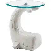 Moby Whale Side Table in White Distressed Driftwood & Tempered Glass