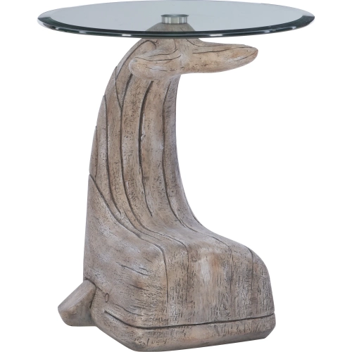 Moby Whale Side Table in Distressed Driftwood & Glass