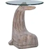 Moby Whale Side Table in Distressed Driftwood & Glass