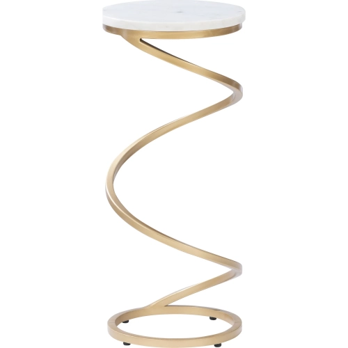 Rian Spiral Drink Side Table in White Marble & Gold Iron