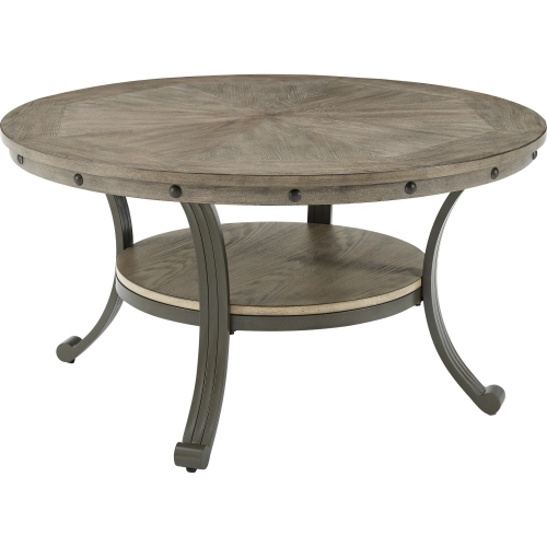 Franklin 36" Round Coffee Table in Pewter Wood & Metal