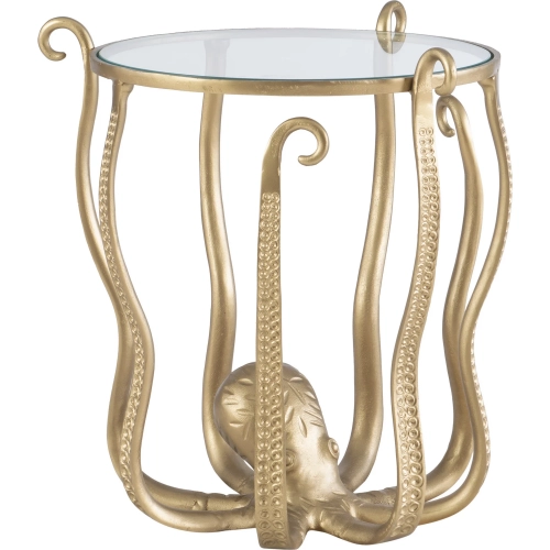 Octiana Octopus Side Table in Gold & Tempered Glass