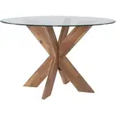 Adler X Base Dining Table in Natural Wood & Tempered Glass