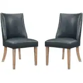 Adler Dining Chair in Distressed Wood & Navy Blue Eco Leather (Set of 2)