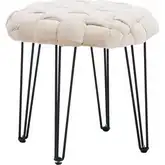 Shadbury Round Stool Ottoman in Cream Velvet & Black Metal