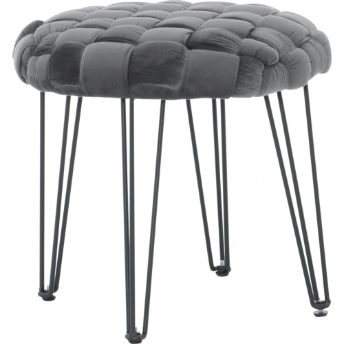Shadbury Round Stool Ottoman in Gray Velvet & Black Metal