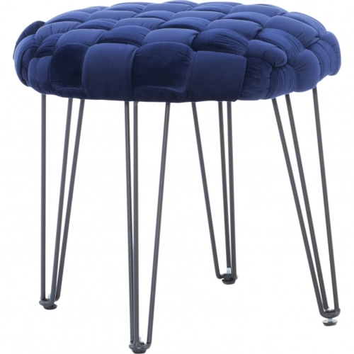 Shadbury Round Stool Ottoman in Navy Blue Velvet & Black Metal