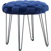 Shadbury Round Stool Ottoman in Navy Blue Velvet & Black Metal