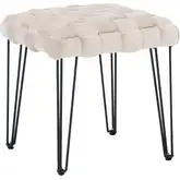 Shadbury Square Stool Ottoman in Cream Velvet & Black Metal