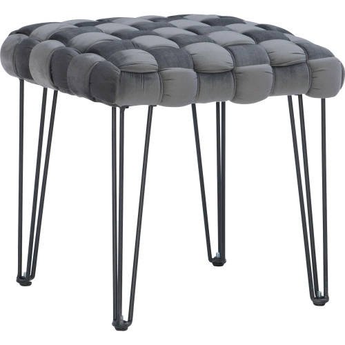 Shadbury Square Stool Ottoman in Gray Velvet & Black Metal