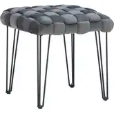 Shadbury Square Stool Ottoman in Gray Velvet & Black Metal
