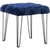 Shadbury Square Stool Ottoman in Navy Blue Velvet & Black Metal
