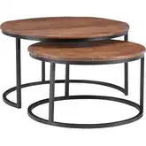 Weston Nesting Coffee Table in Brown Wood & Black Metal (Set of 2)