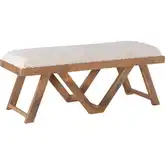 Byan Bench in Off White Fabric & Brown Wood