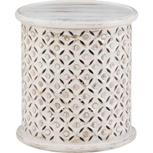 Inora Side Table in Distressed Antique White Wood