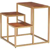 Carlo 3 Tiered Plant Stand Side Table in Mango Wood & Gold