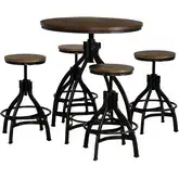 Hawkford 5-Piece Adjustable Bar Dining Set in Wood & Gunmetal