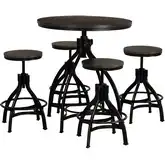 Hawkford 5-Piece Adjustable Bar Dining Set in Gray Wood & Gunmetal