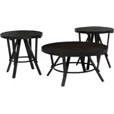 Glenroy 3-Piece Round Coffee & End Table Set in Wood & Charcoal Metal
