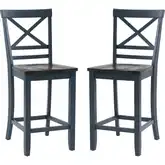 Aliza Counter Stool in Blue & Distressed Gray Wood (Set of 2)