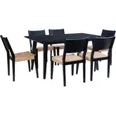 Cadence 7-Piece Dining Set in Black Wood & Natural Rope