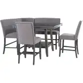 Spiva 6-Piece Counter Dining Nook in Gray Wood & Gray Fabric
