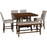 Spiva 6-Piece Counter Dining Set in Brown Wood & Tan Fabric