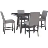 Spiva 5-Piece Counter Dining Set in Gray Wood & Gray Fabric