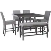 Spiva 6-Piece Counter Dining Set in Gray Wood & Gray Fabric