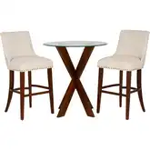 Adler 3-Piece Pub Dining Set in Espresso Wood, Beige Linen Look & Glass